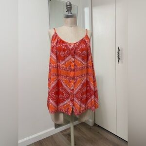 Free Heart Women's Bohemian Orange Sleeveless Casual Paisley Tank Top XL